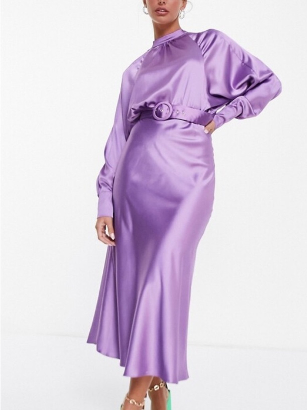 ASOS Satin Drape Batwing Midi Dress, NEW!